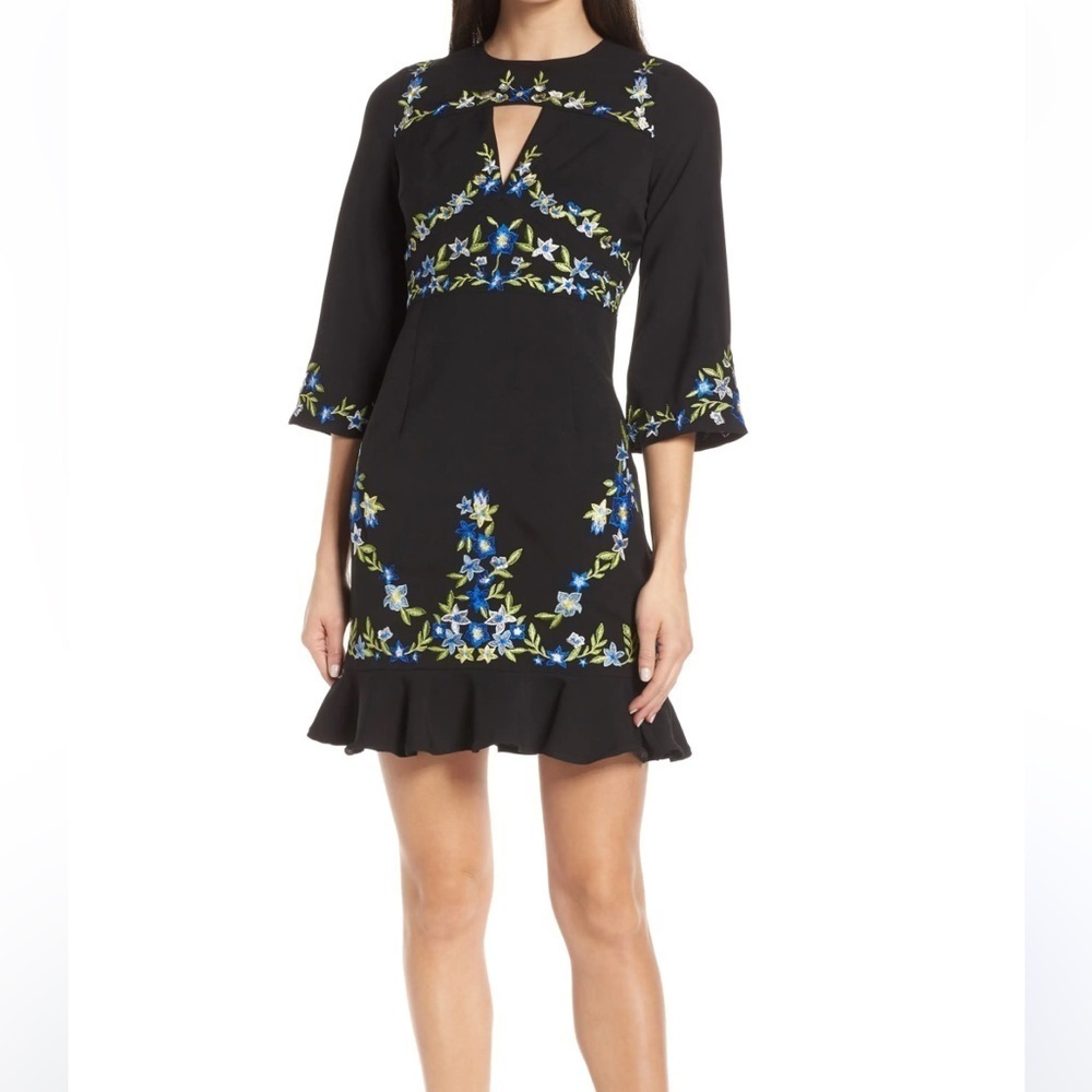 Foxiedox Floral Embroidered Black Dress SMALL NWT